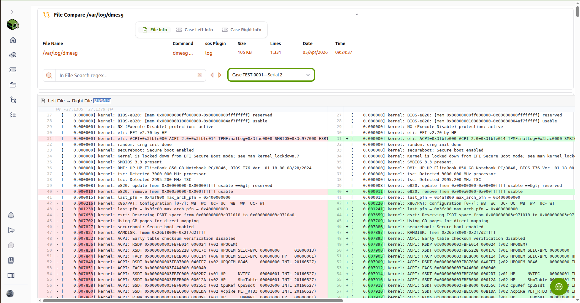 Comparing /var/log/messages in sos-vault