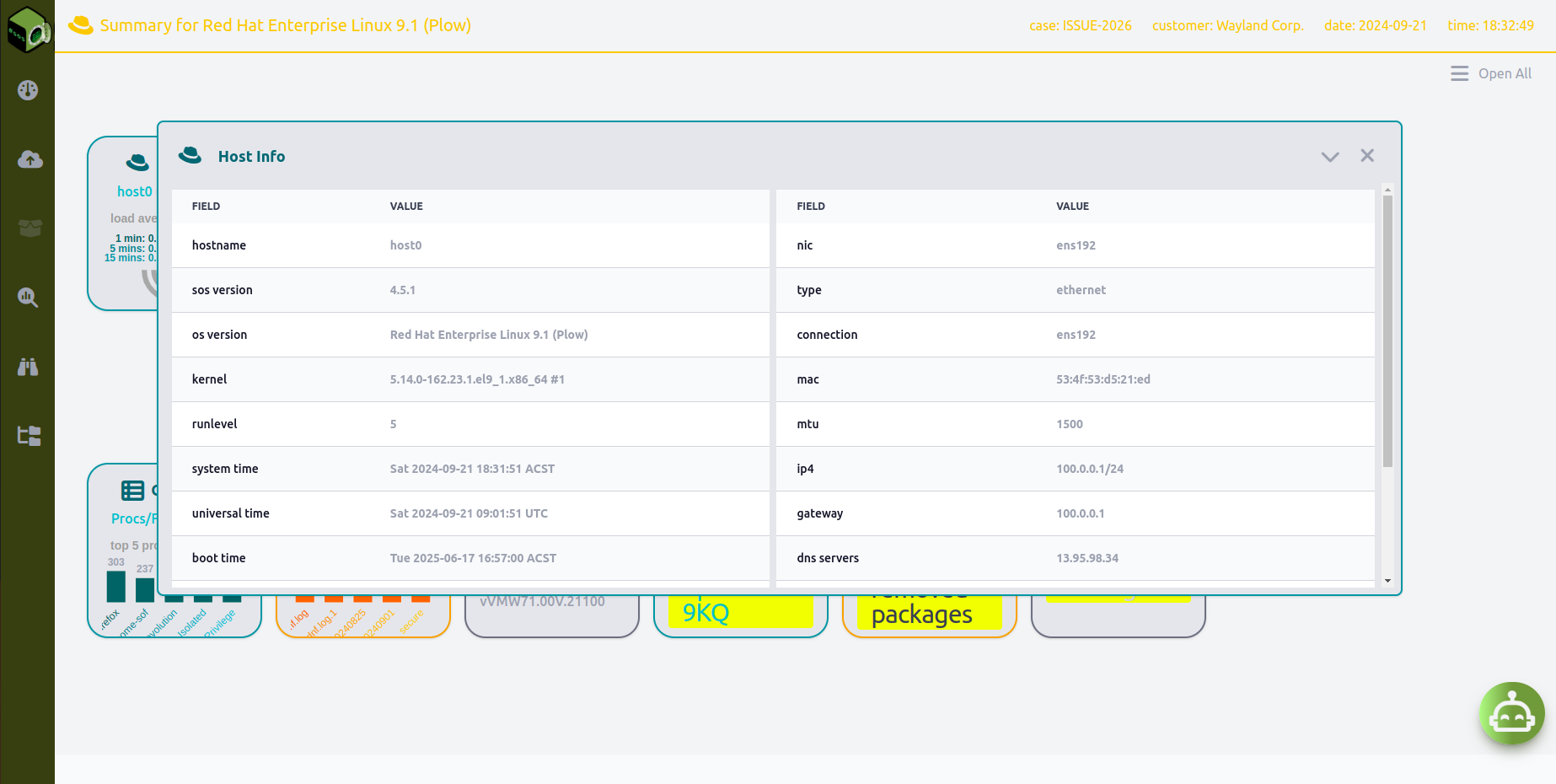 Drill down the summary. Host Info section
